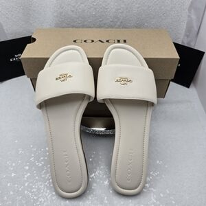 Coach Lockup Leather Slide Sandle Slip-on Women's 9 Chalk